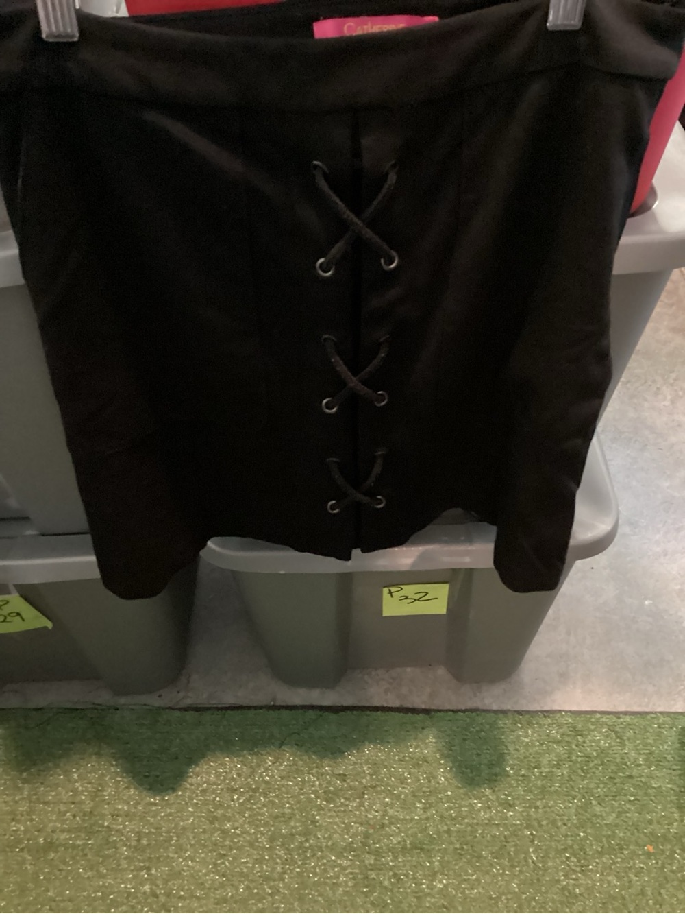 Black Lace-Up Front Women's skirt zip up p59 knee